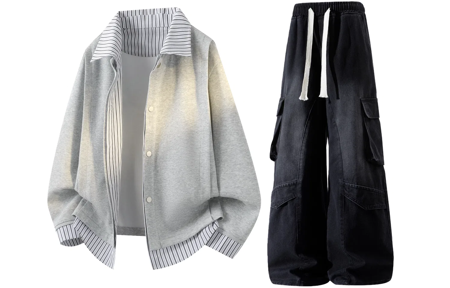 Комплект из толстовки и брюк с отложным воротником Casual Sportswear, GWAF, Heather Gray Top/Black Pants