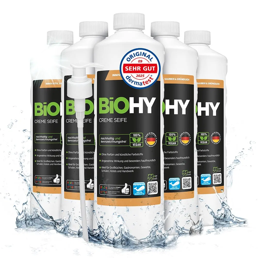 Кремовое мыло для рук BIOHY, 6 x 1 л + дозатор, 6 л