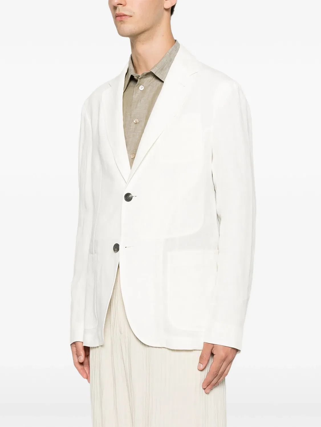 Пиджак из льна на пуговицах Emporio Armani, нейтральные — фото 3