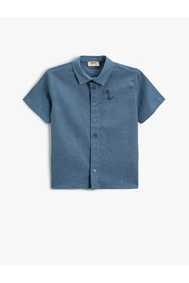 Детская рубашка с коротким рукавом для мальчиков из льняной смеси Koton, Navy Blue