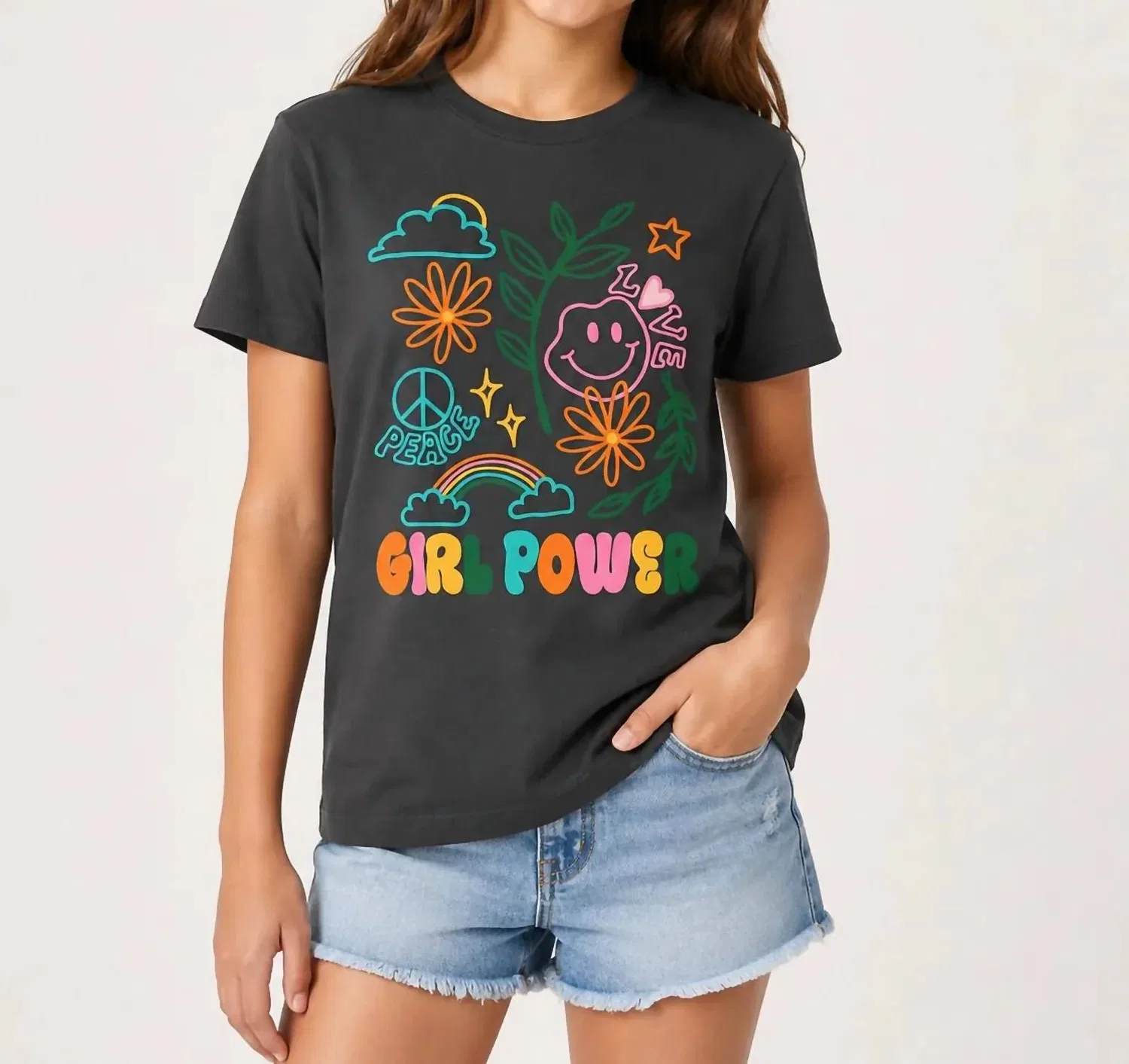 Детская футболка для девочек с принтом Girl Power Tee PRINCE PETER COLLECTION, черный