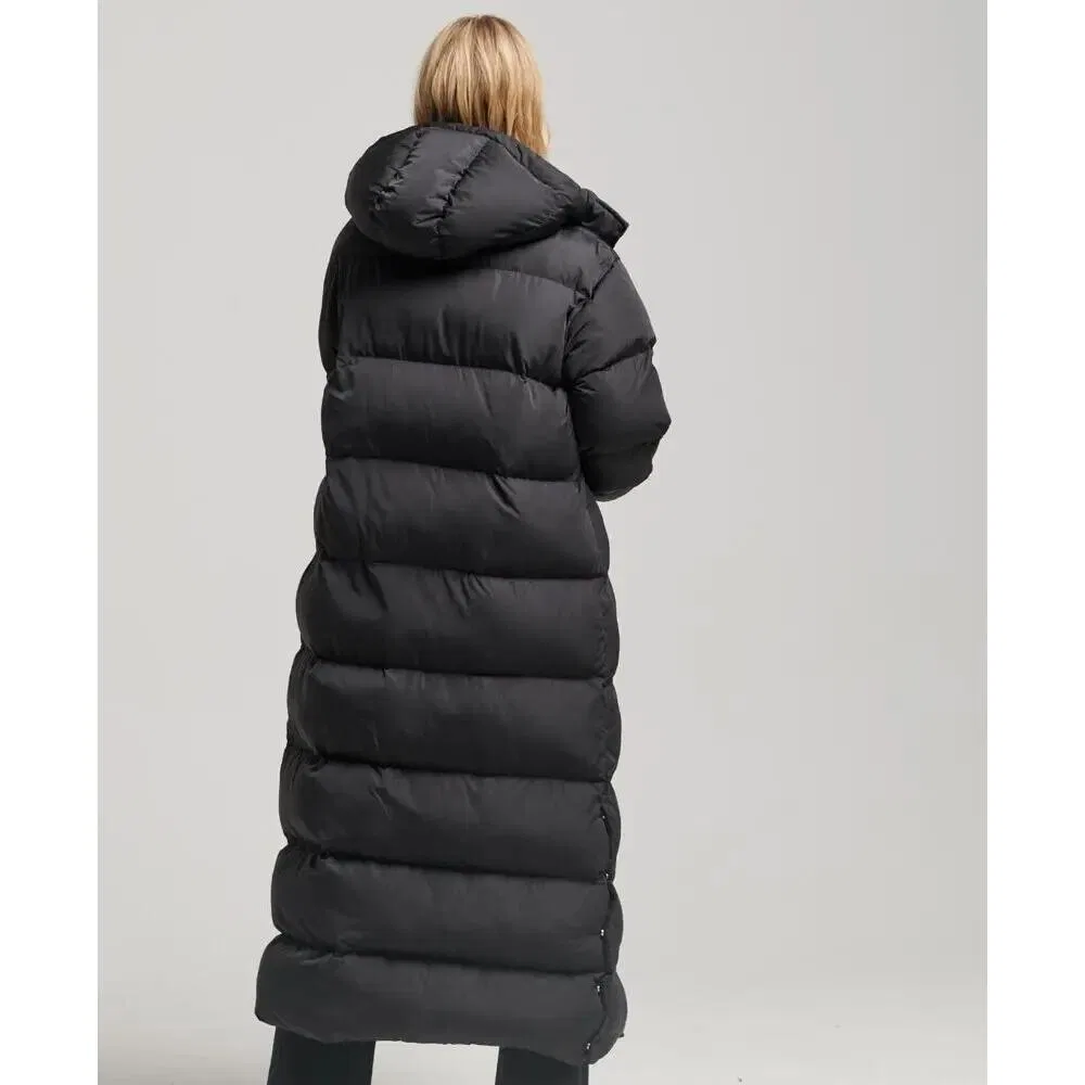 Женская длинная куртка из пуха с капюшоном Superdry, Schwarz — фото 4