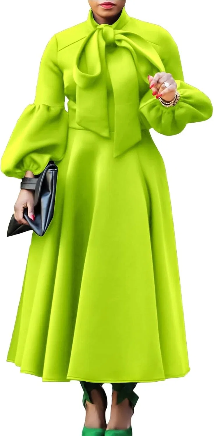 Женское вечернее платье с бантом и фонариками, Plus Size, Green