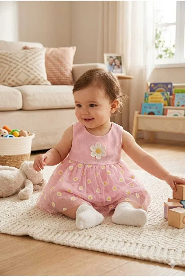 Детское платье для девочек с вышивкой Daisy Beniizle, Pink — фото 3