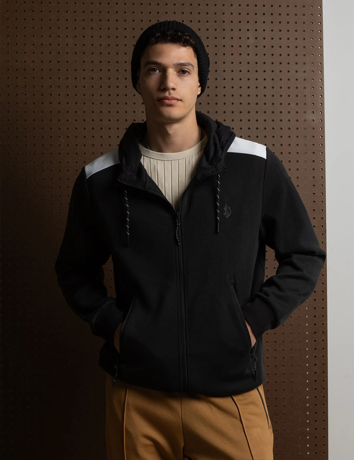

Худи U.S. Polo Assn Solid White Label Bonded Interlock Zip Hoodie, черный