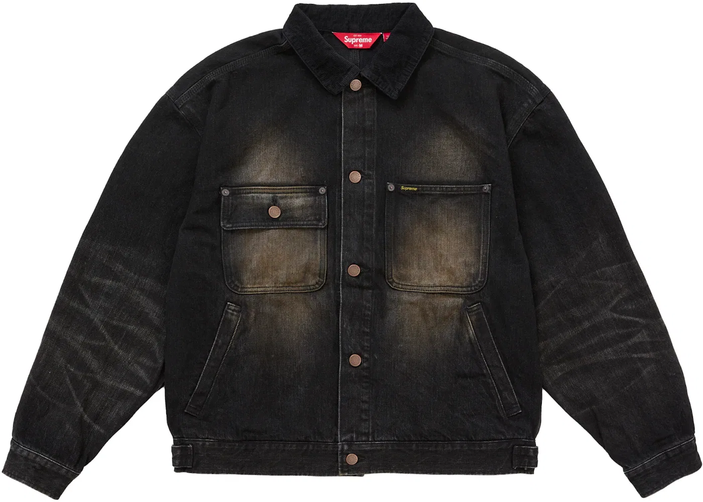 Мужская джинсовая куртка с потертостями модель Jacket (FW25) Supreme, Washed Black