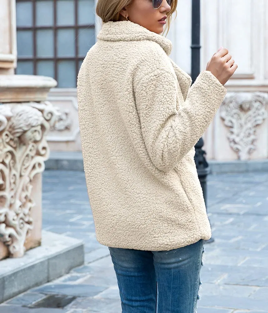 Женское пальто из искусственного меха с воротником-шалью, beige — фото 4