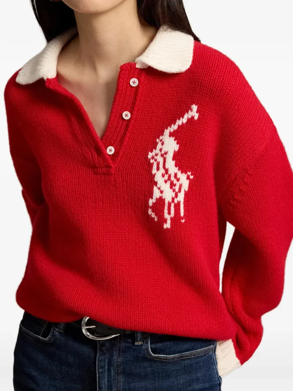 Шерстяной свитер с логотипом Polo Ralph Lauren, красный — фото 4