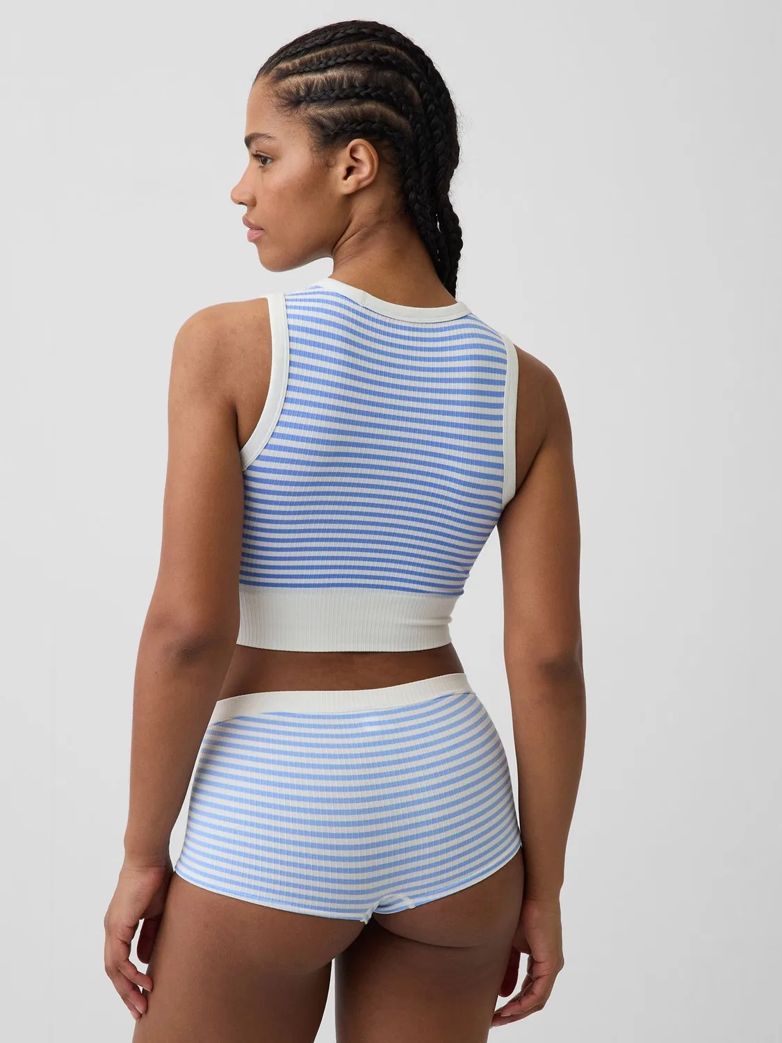 Топ майка-безрукавка Gap Seamless Rib Crop, Blue Stripe — фото 3