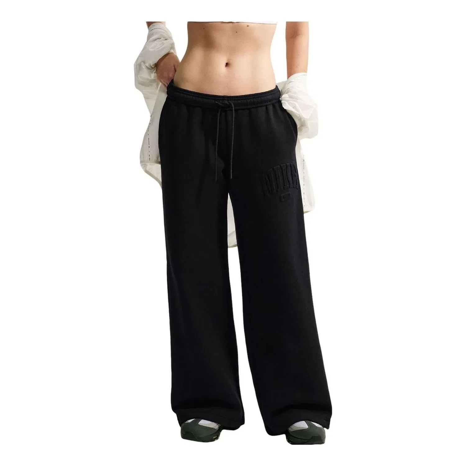 Женские брюки Studio Fleece Medium Weight Mid-Rise Wide-Leg Pants 'Total Black' Nike, Total Black