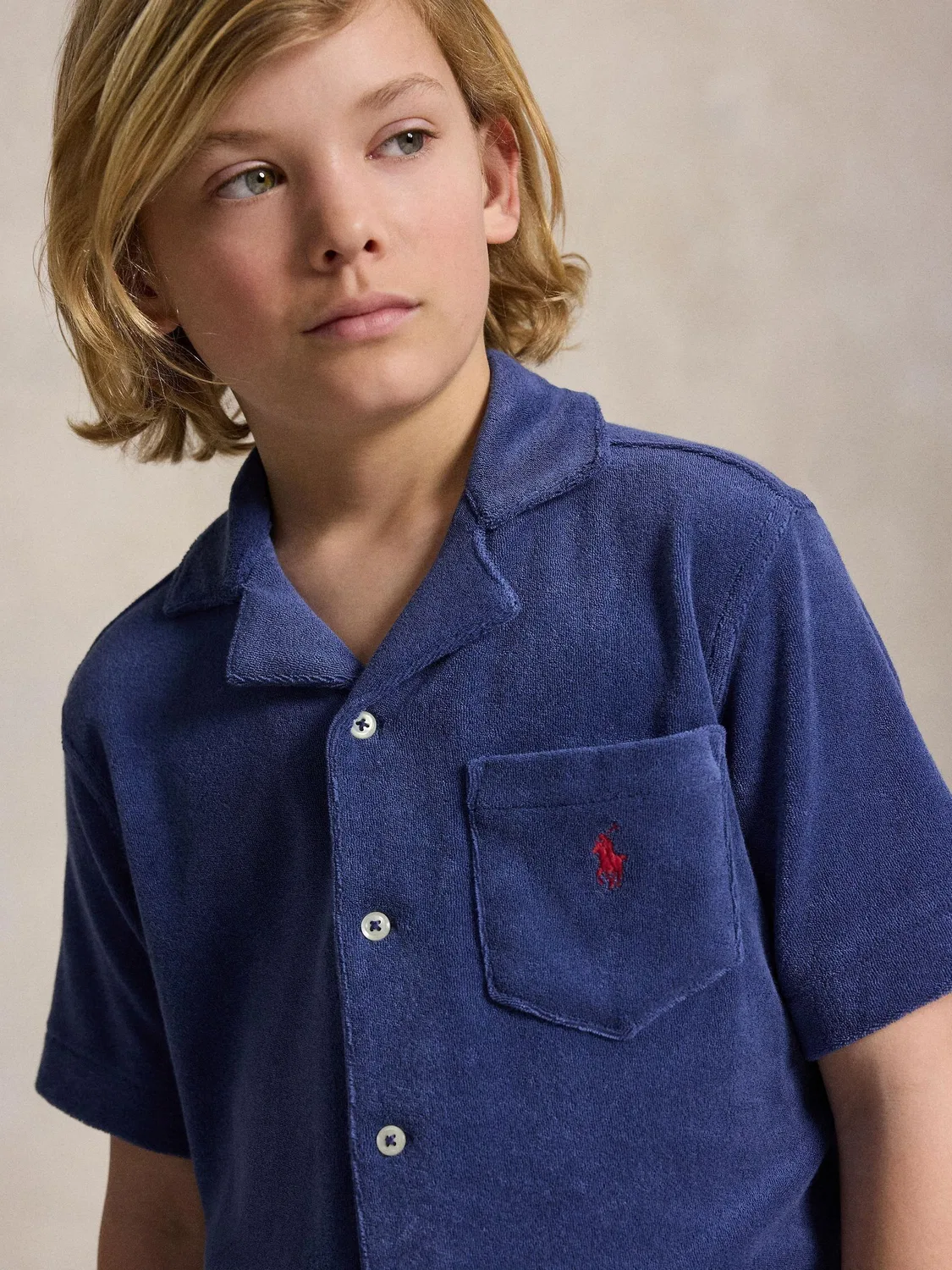 Рубашка с отложным воротником из махровой ткани Polo Ralph Lauren, синий — фото 3