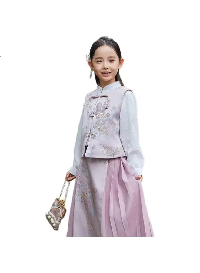 Платье-комплект в китайском стиле с принтом Hanfu Follow Me, розовый — фото 2