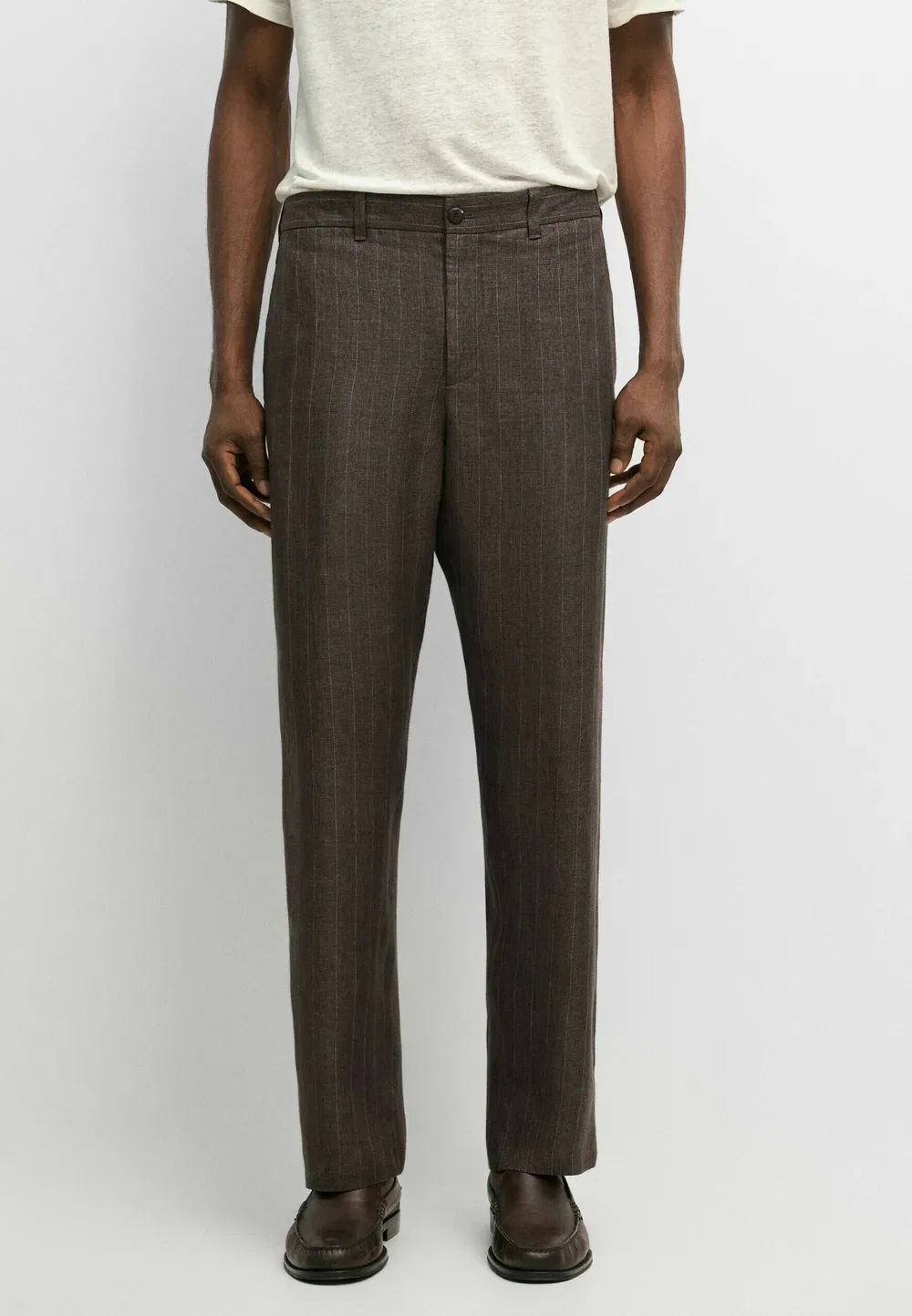 Брюки чинос прямого кроя из 100% льна Massimo Dutti, Dark Brown