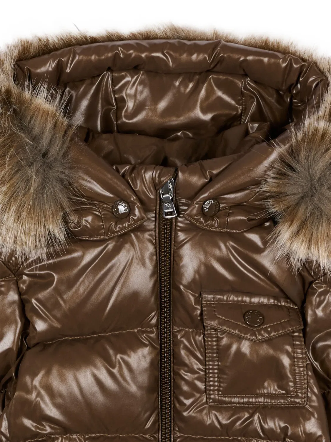 Пуховик с искусственным мехом Moncler Enfant, коричневый — фото 3