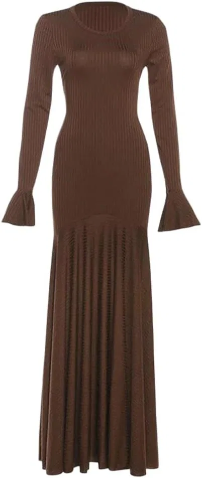 Женское элегантное платье с ребристой текстурой, Solid Color Flared Sleeve Lace-Up, Black