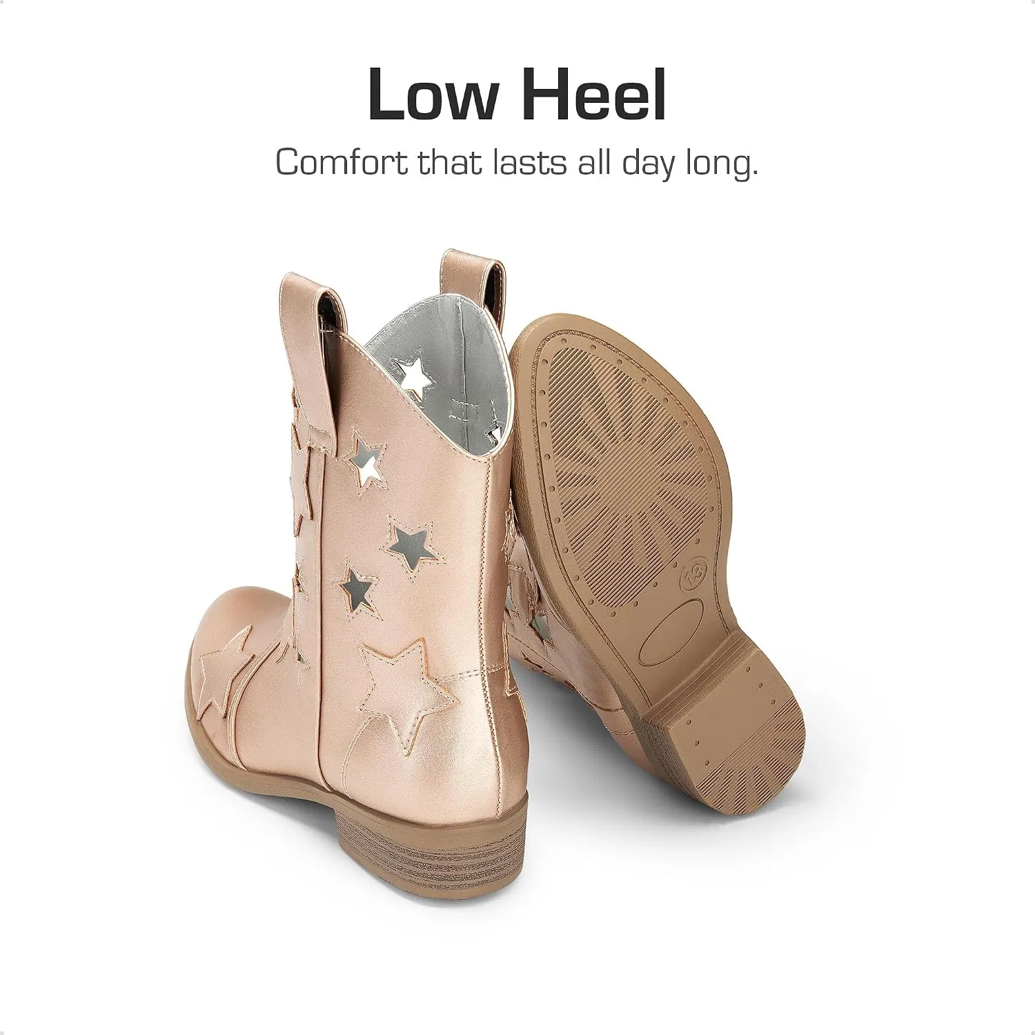 Детские сапоги для девочек с блестками и звездами Cowboy DREAM PAIRS, Rose Gold — фото 4