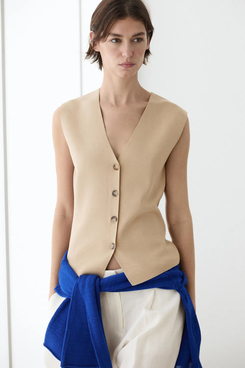 Жилет Massimo Dutti Knit With Button Details, бежевый