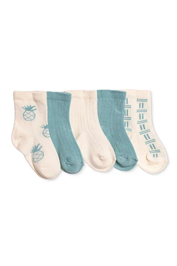 Детские носки для мальчиков с принтом 5-парный набор Palm Tree Print Ebebek Hello Baby, Green Printed