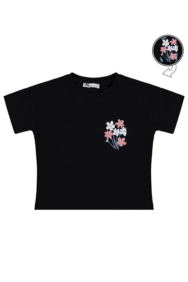 Детская футболка для девочек с принтом Colorful Floral Printed Civil Girls, Black