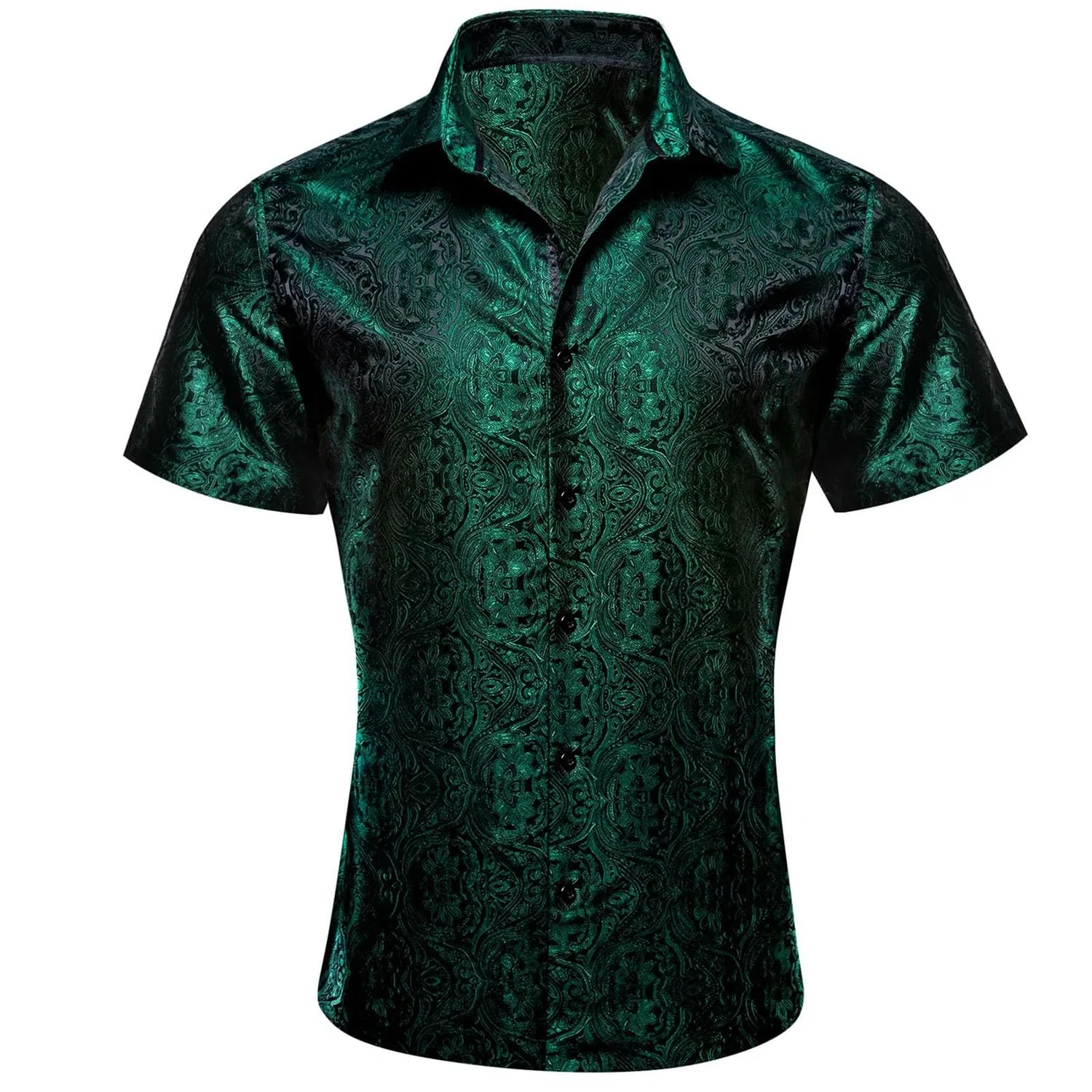 Мужская рубашка с коротким рукавом с принтом Paisley Shiny Satin Baroque Design, Green