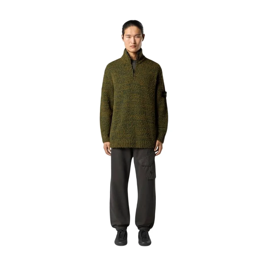 Мужской свитер Stone Island Loose-fit Half-zip With Ribbed Trims, тёмно-зелёный меланж