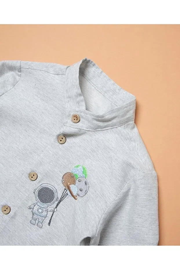 Детская рубашка для мальчиков с длинным рукавом Astronaut themed children's shirt 1Baby1Cat, Gri — фото 2