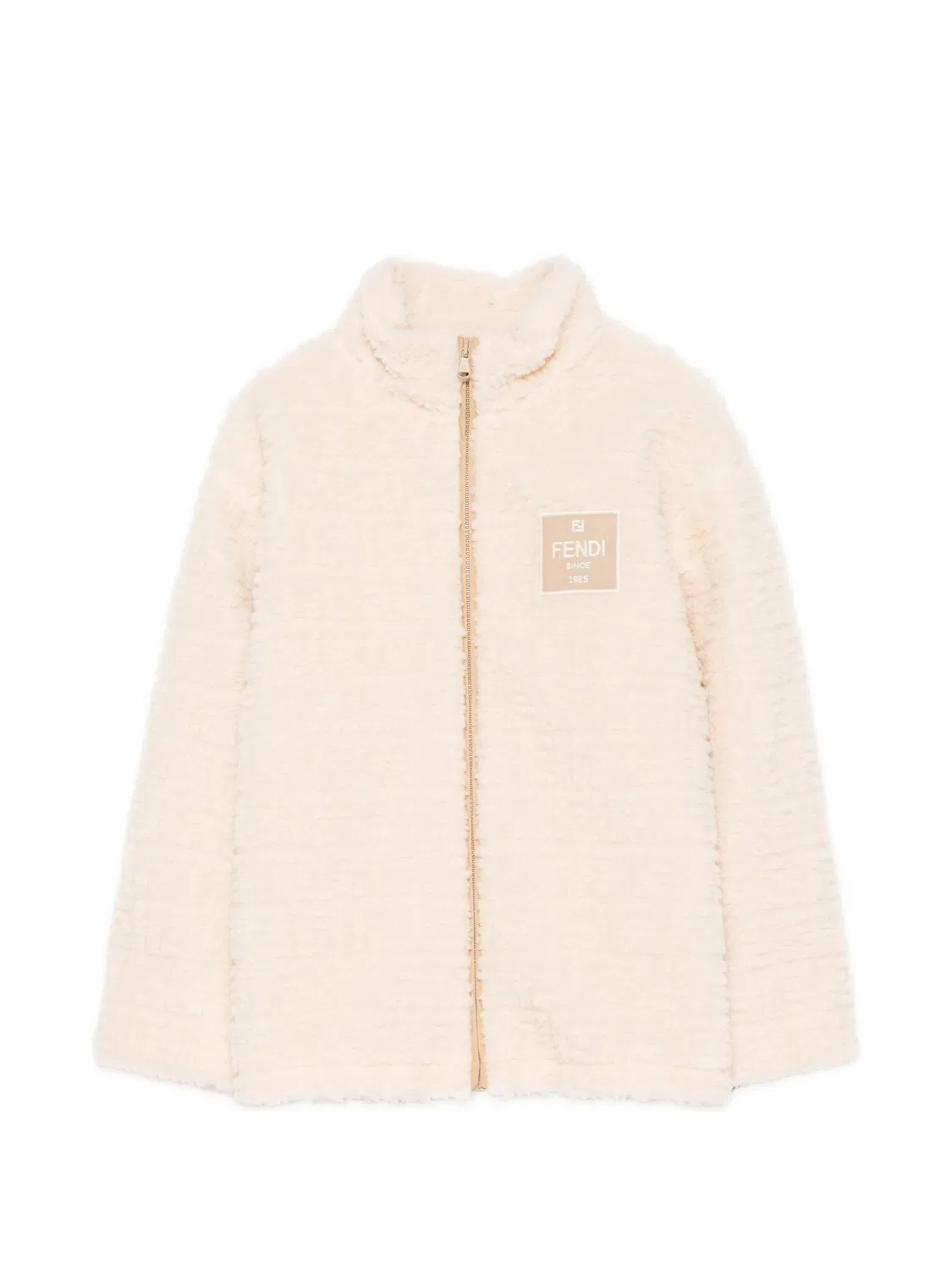 Фактурная куртка с нашивкой-логотипом Fendi Kids, нейтральные цвета