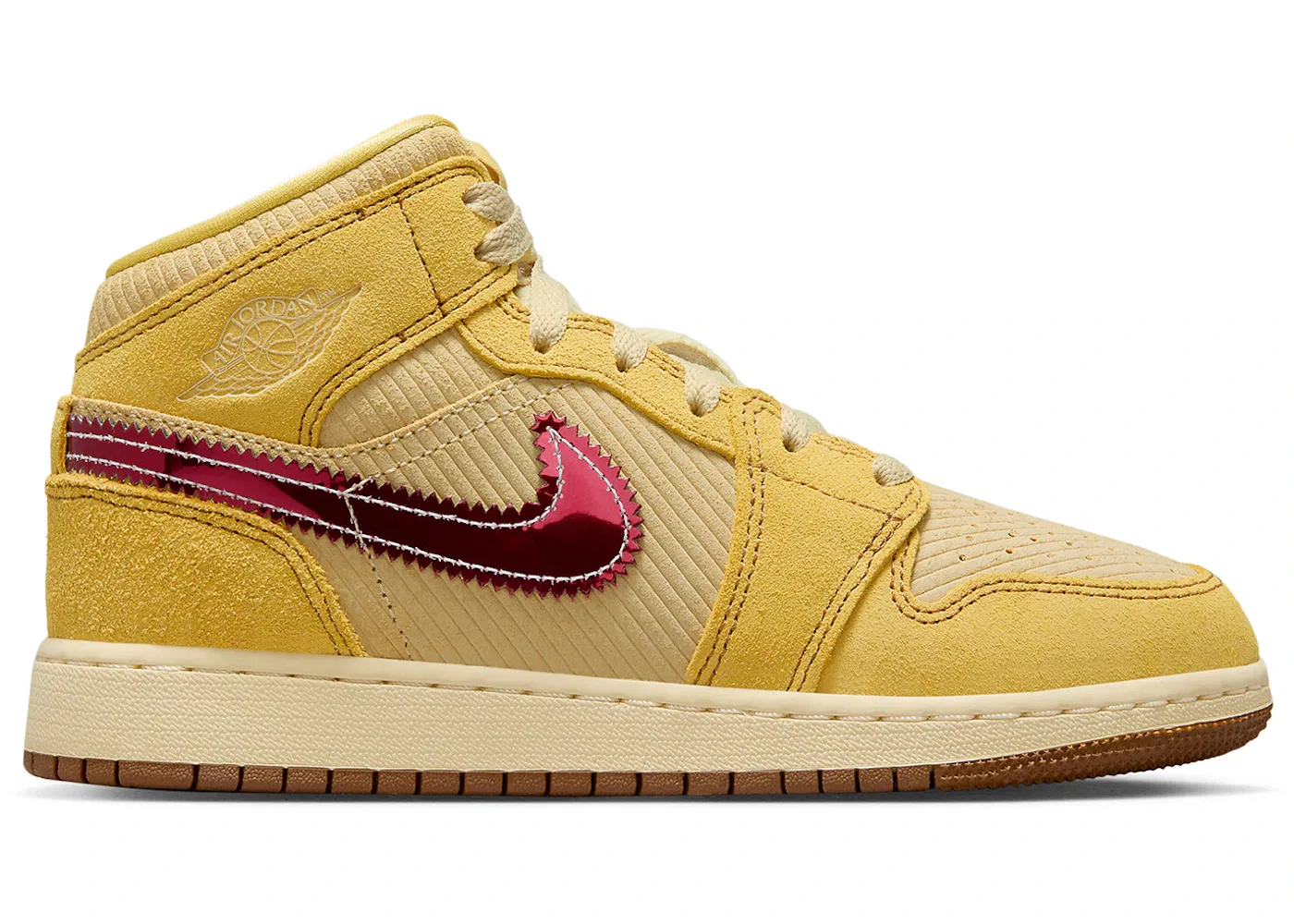 Детские кроссовки с высоким берцем Jordan 1 Mid SE Jordan, Saturn Gold/Team Gold/Muslin/University Red