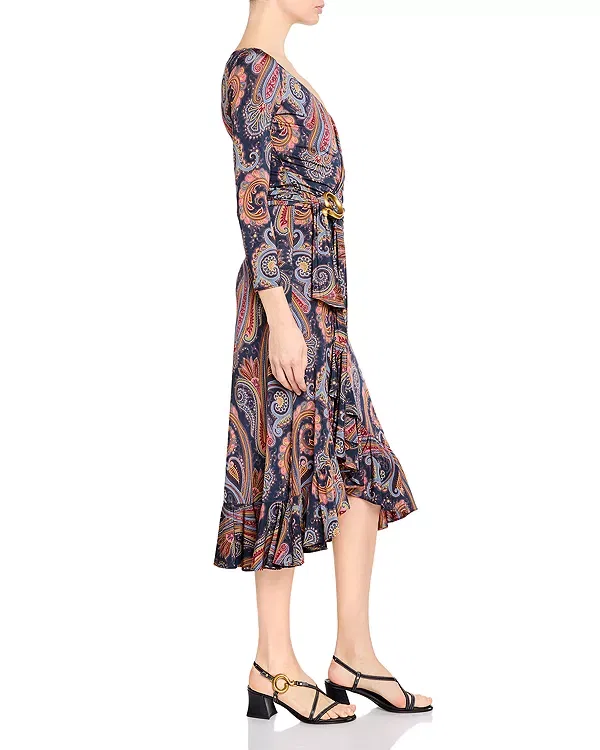 Женское платье с принтом Paisley 3/4 Sleeve Midi Dress Etro, Printed Blue — фото 4