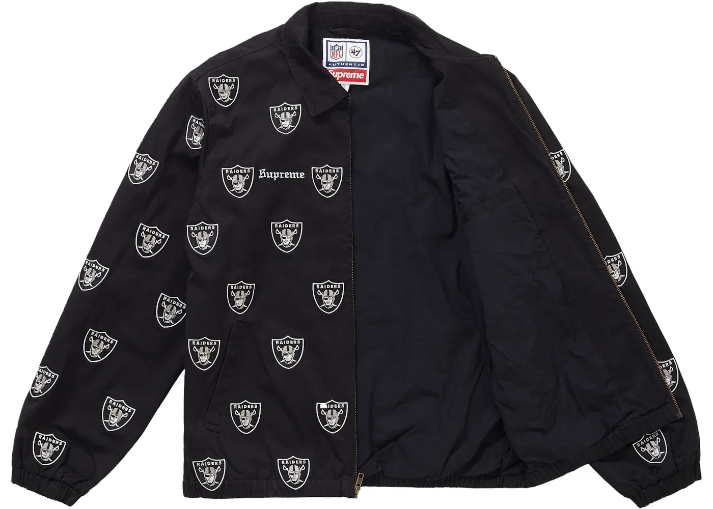 Мужская куртка-харингтон с вышивкой Supreme NFL x Raiders x '47 Embroidered Harrington Jacket Supreme, Black — фото 2