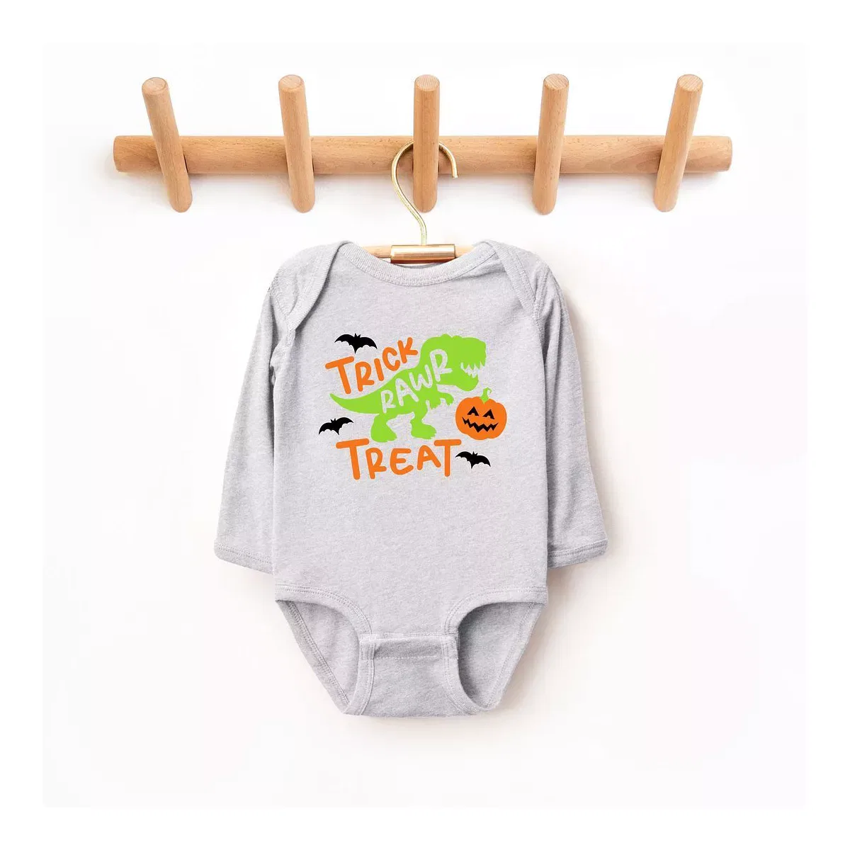 Детское боди с длинным рукавом Trick Rawr Treat The Juniper Shop, Heather Grey