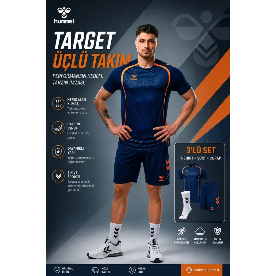 Комплект из футболки, шорт и носков Target Hummel, Темно-синий/Оранжевый