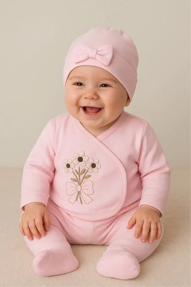 Детский комбинезон для девочек с принтом Young Bamoola For Babies, Pink Embossing — фото 2