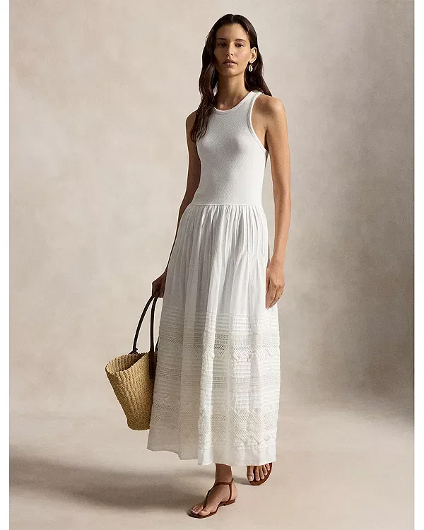 Женское платье без рукавов Lace Trim Tank Dress Ralph Lauren, белый — фото 2