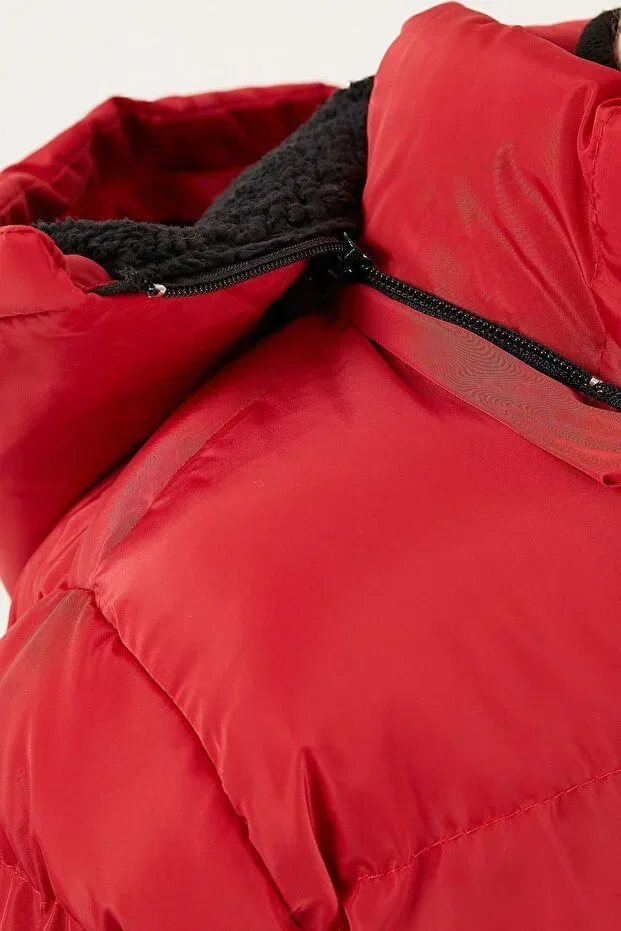 Детское пуховое пальто для девочек с капюшоном Lela, Red — фото 4