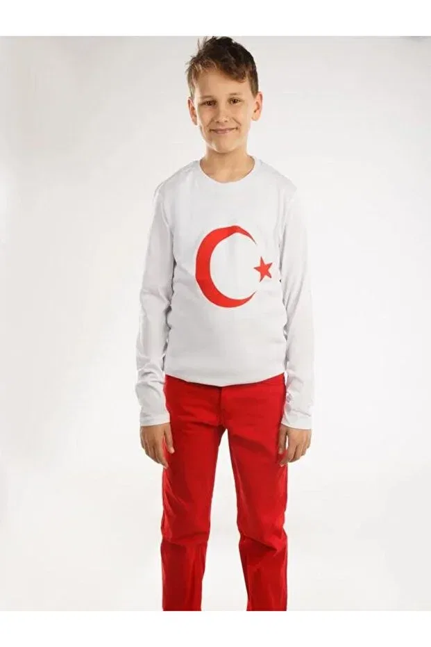 Детская футболка для девочек с длинным рукавом с принтом Moon Star Printed Long Sleeve Befs Store, White