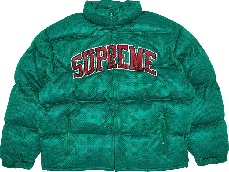 Пуховик Supreme Mesh Jersey Puffer Jacket 'Green', зеленый - фото