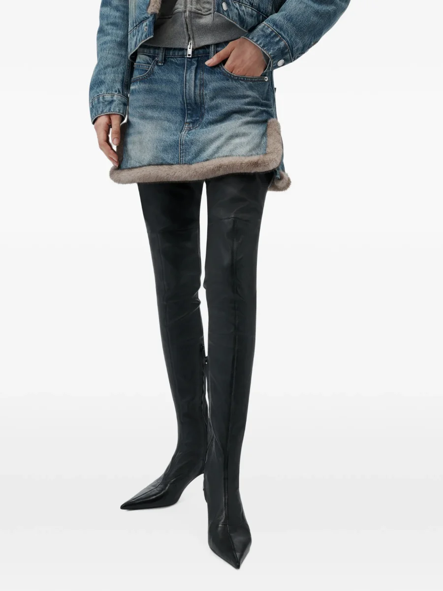 Мини-юбка Alexander Wang с отделкой из искусственной норки, синий — фото 3