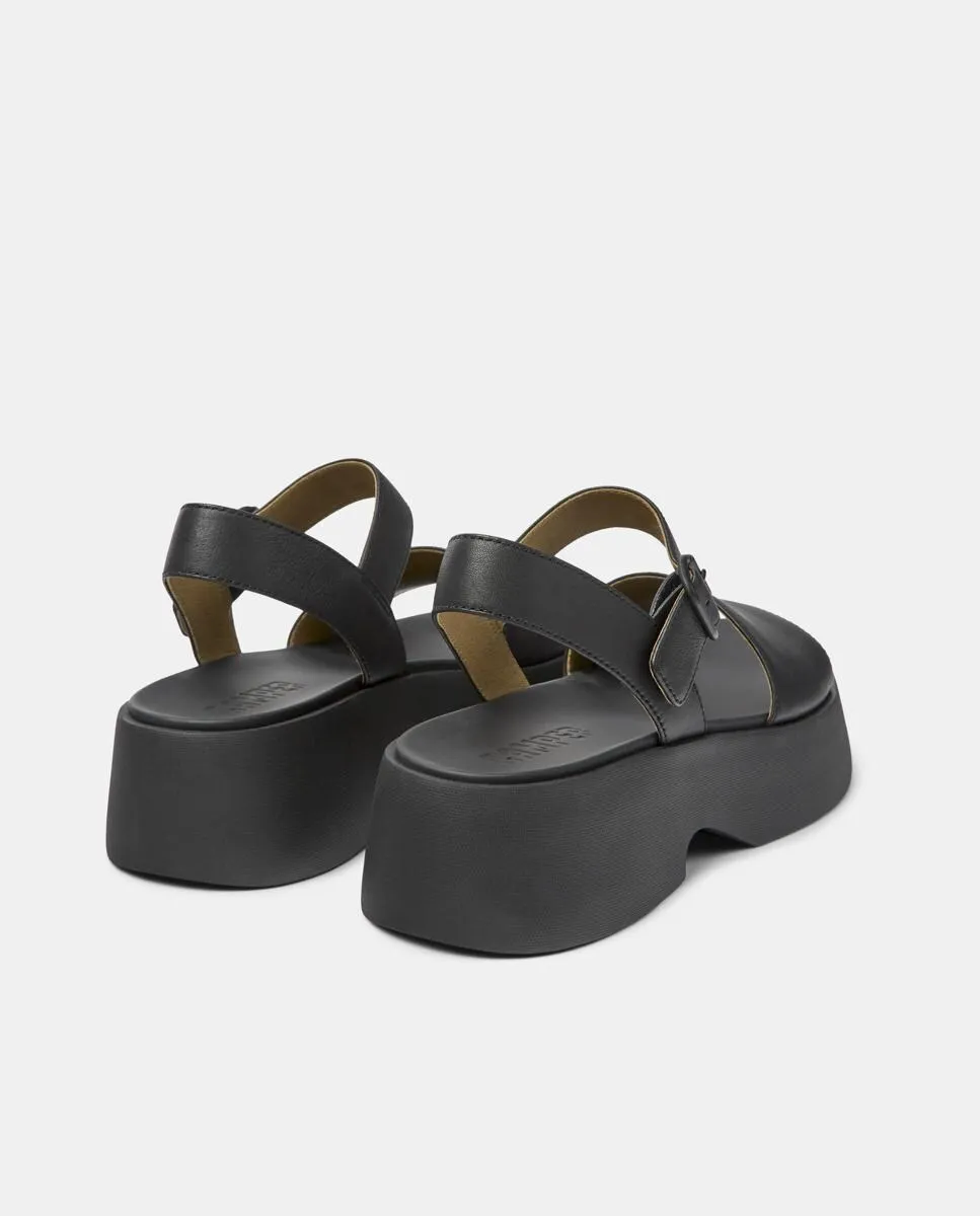 Женские кожаные босоножки на платформе Tasha с пряжкой Camper, черный — фото 4