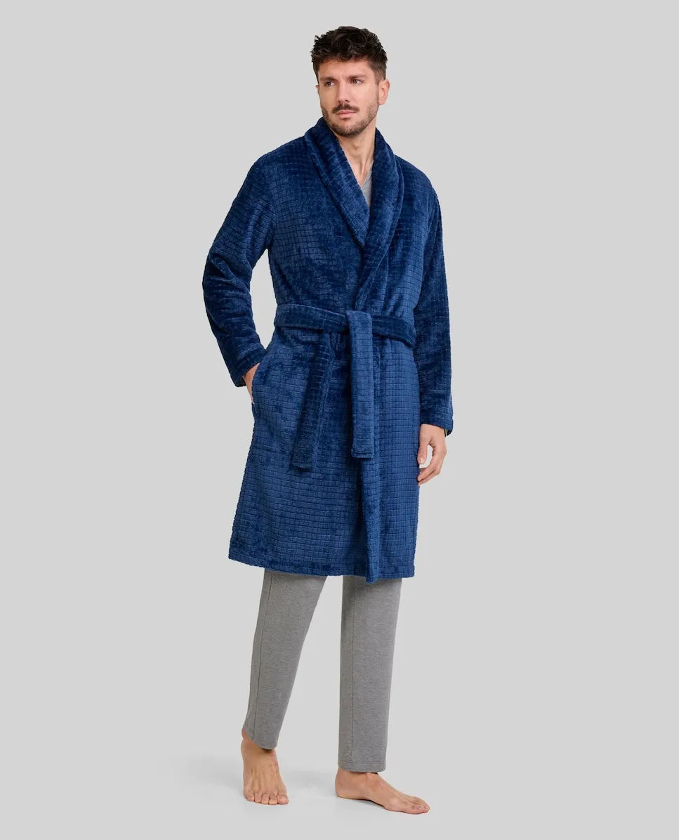 

Мужской халат в клетку с поясом Lohe, синий