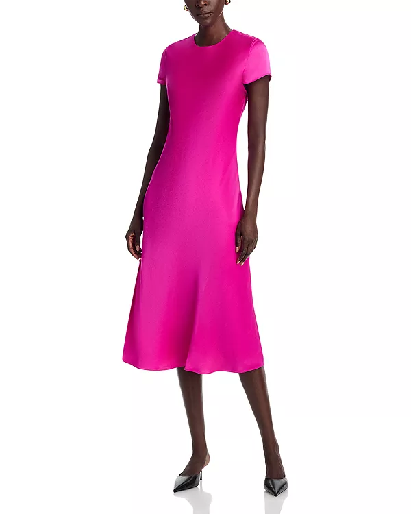 

Платье-Комбинация Лучиана с коротким рукавом из шелкового атласа, скроенного по косой Toccin, розовый