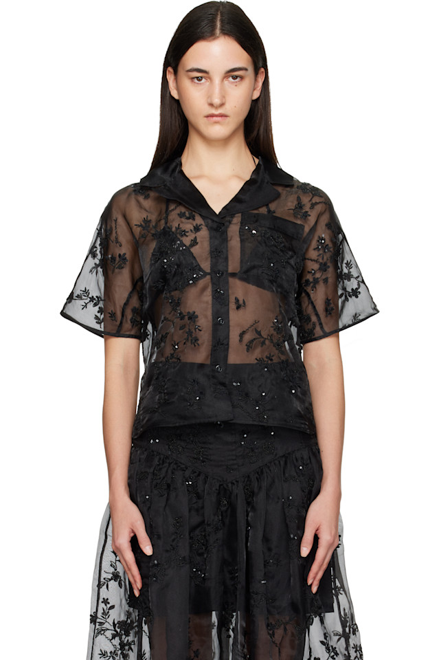 

Рубашка из органзы с декором Ganni, черный