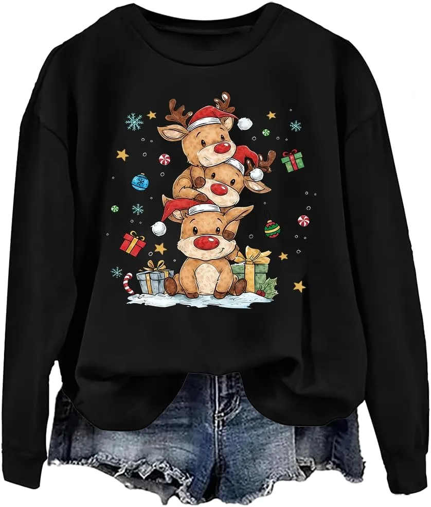 

Зимний свитшот с оленем, рождественский худи Unisex woati