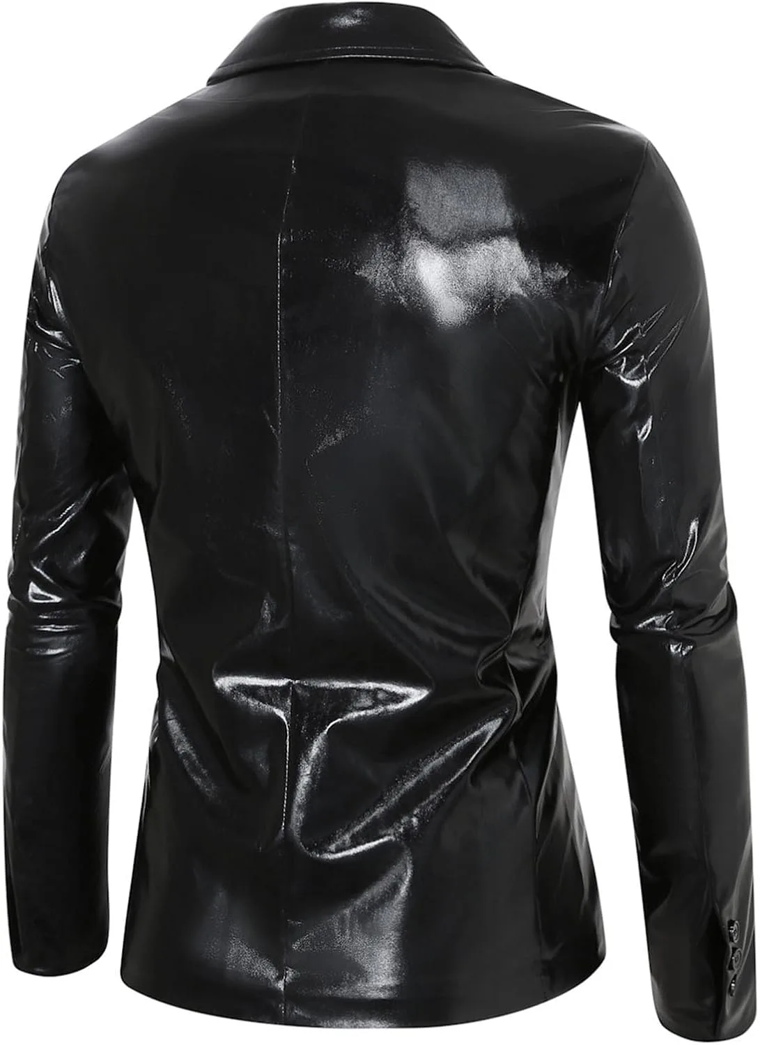Мужской блестящий пиджак с пайетками Metallic Suit для диско, выпускного, свадьбы, вечеринки, банкета, модный смокинг с одной пуговицей Generic, черный — фото 2