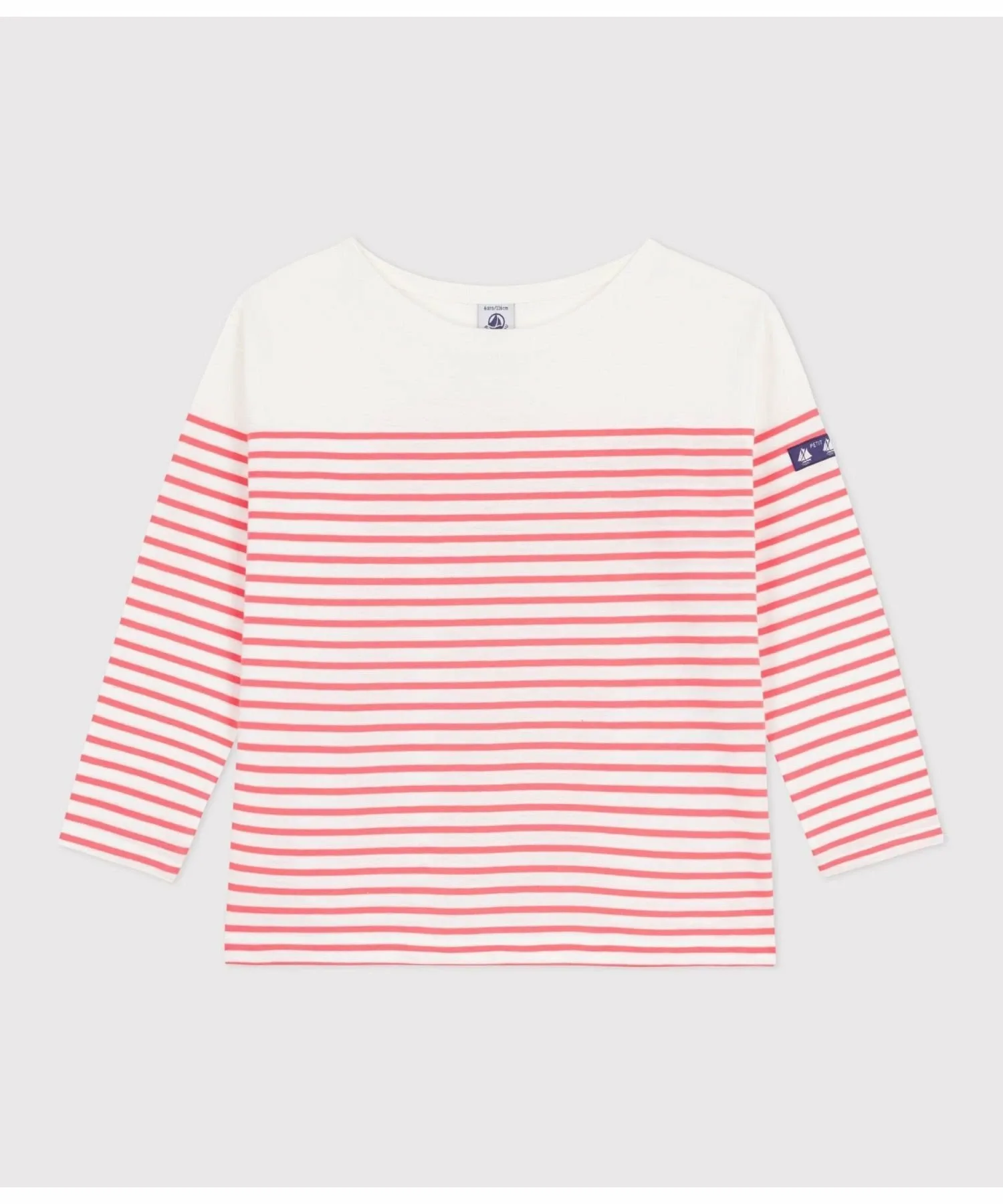 Пуловер Marinière с длинными рукавами PETIT BATEAU, Off-white/orange — фото 2
