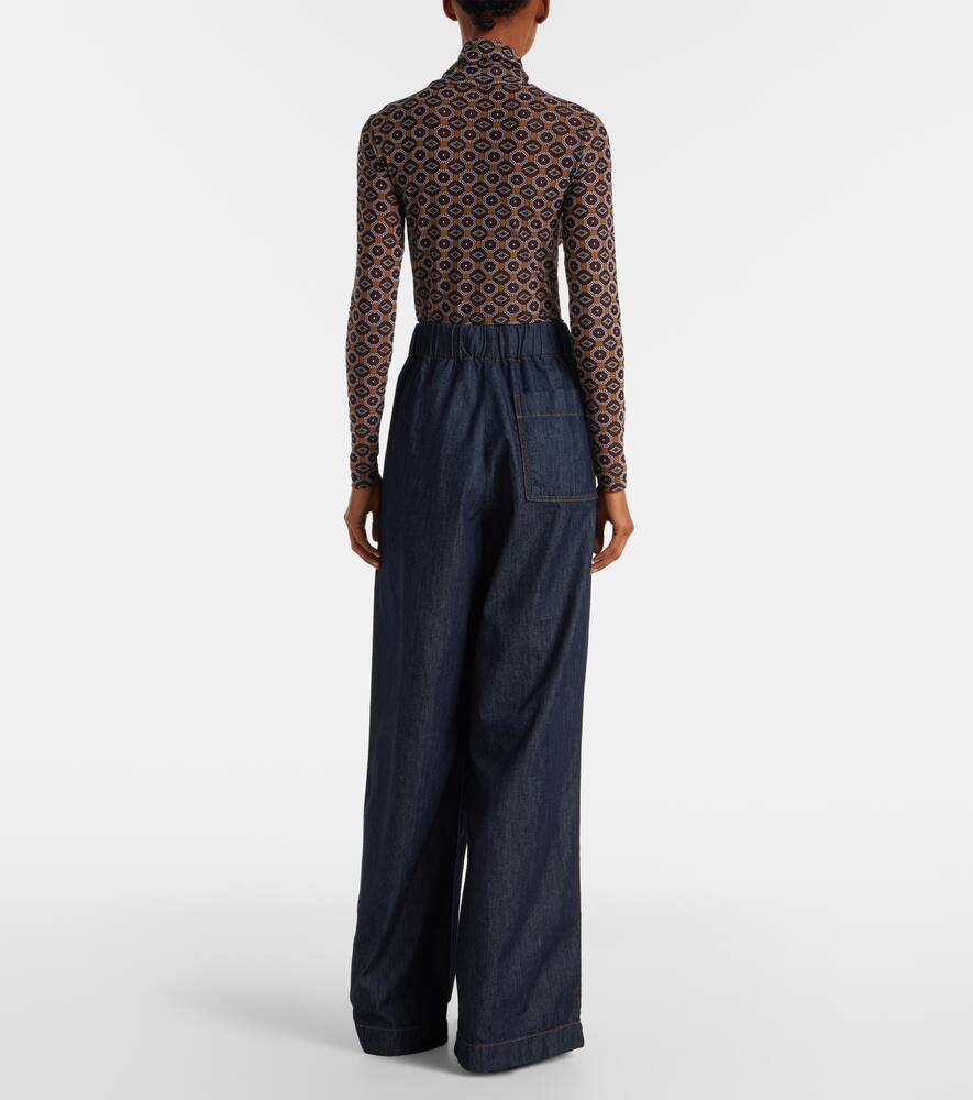 Плиссированные джинсы с высокой посадкой и широкими штанинами Dries Van Noten, Indigo — фото 3