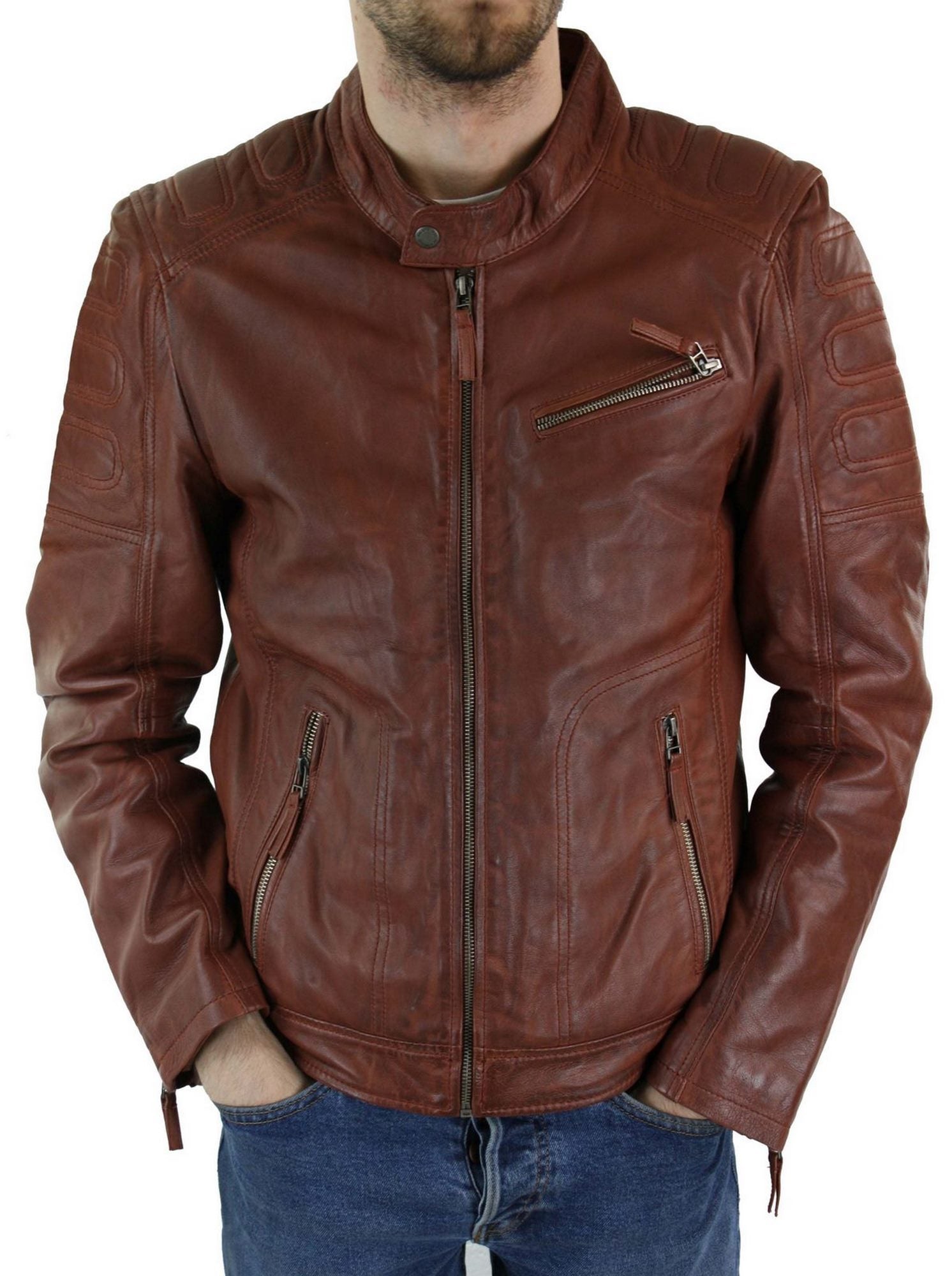 

Короткая байкерская кожаная куртка TruClothing, цвет tan