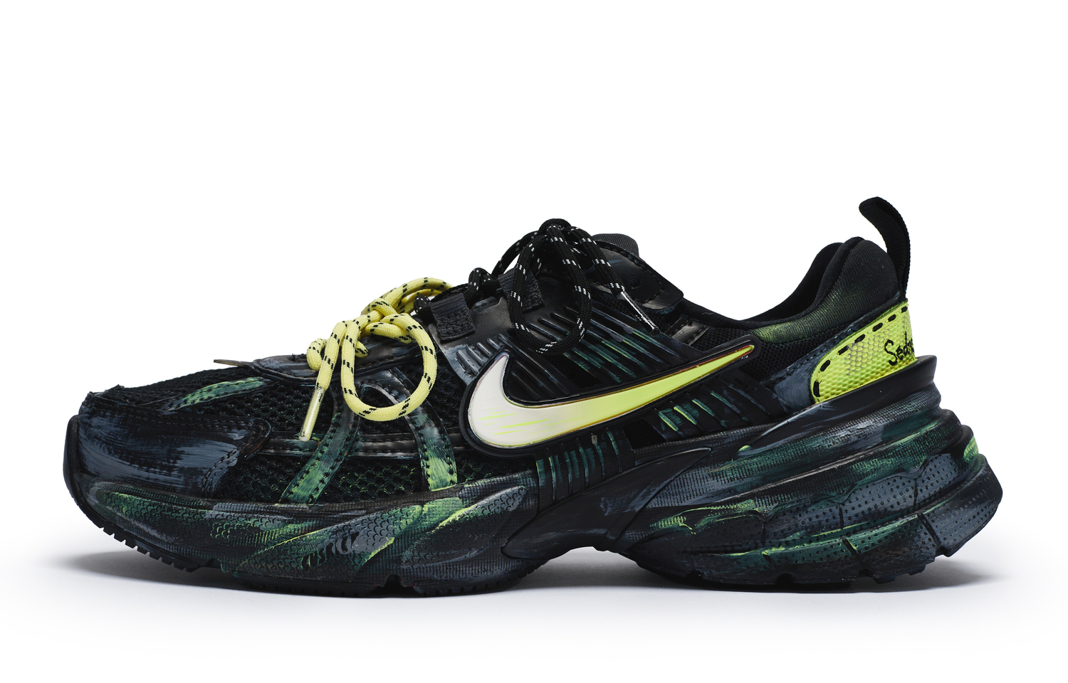 Nike V2K Беговые кроссовки с противоскользящей подошвой Низкие Унисекс Черный Желтый Зеленый, цвет Black Yellow Green — фото 2