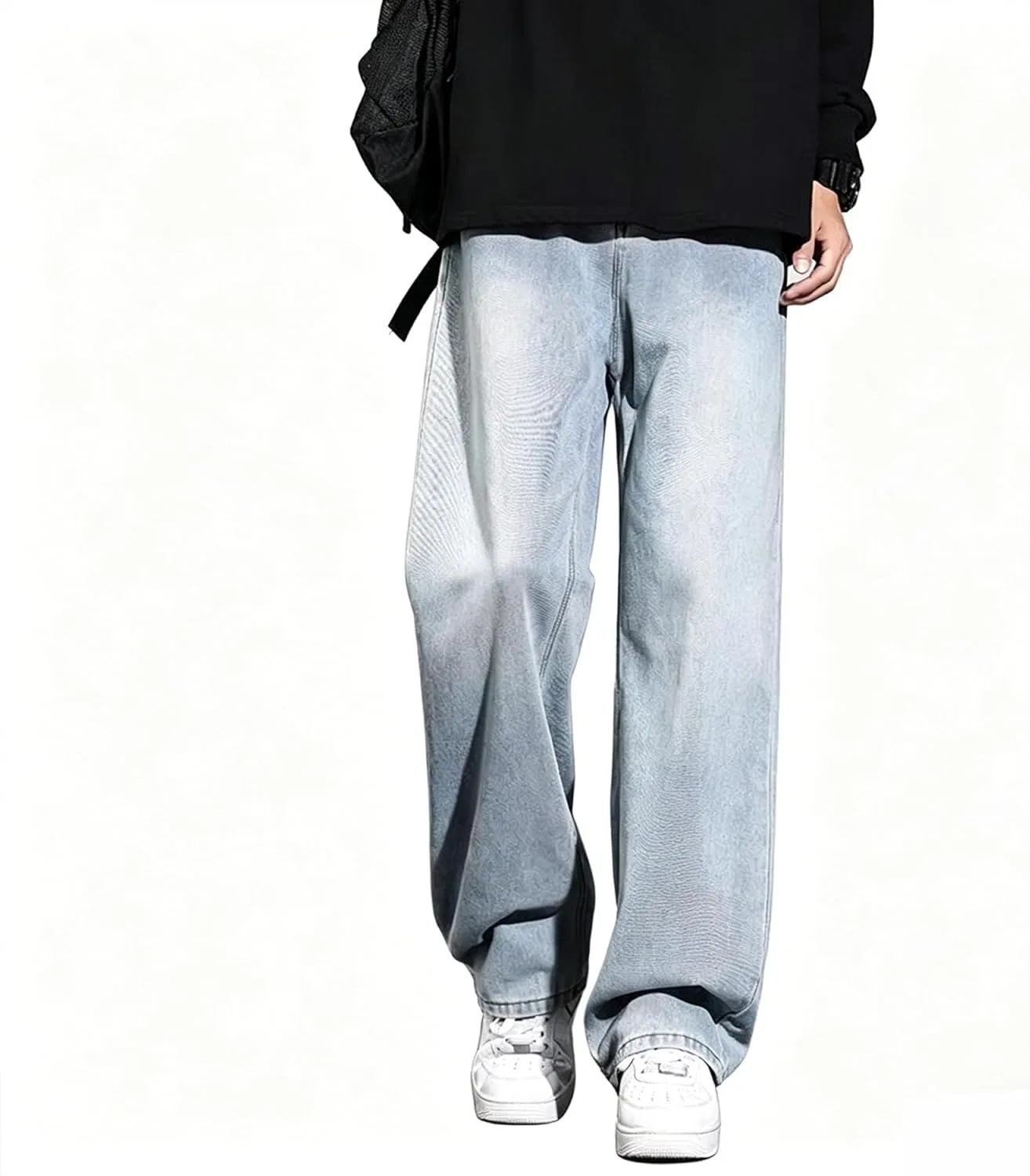 Джинсы свободные Men's Baggy Hip Hop Jeans Wide Leg Denim Pants Loose Fit Vintage Washed Y2k Skater Streetwear Casual Trousers, Light Blue