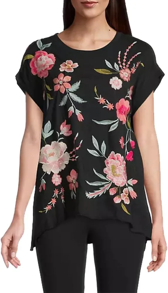 Джонни Вас Джоя Relaxed Drape Tee Red Flowers Black футболка флорал хлопок